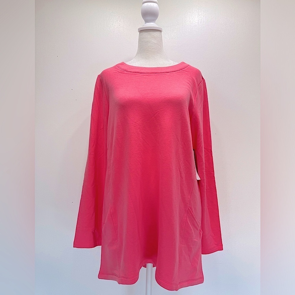 Chico’s Cozisoft Double Pocket Long Sleeve Knit Tunic Taffy Melon Pink Barbie